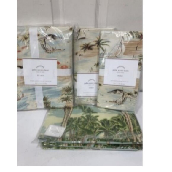 Pottery Barn Coastal Duvet & Shams Set F/Q Palm Scene - Picture 1 of 10